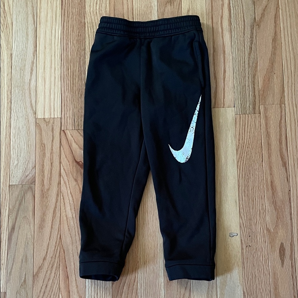 Nike Sweatpants Boys Small Black White Logo Swoosh Pull On Fleece Athletic